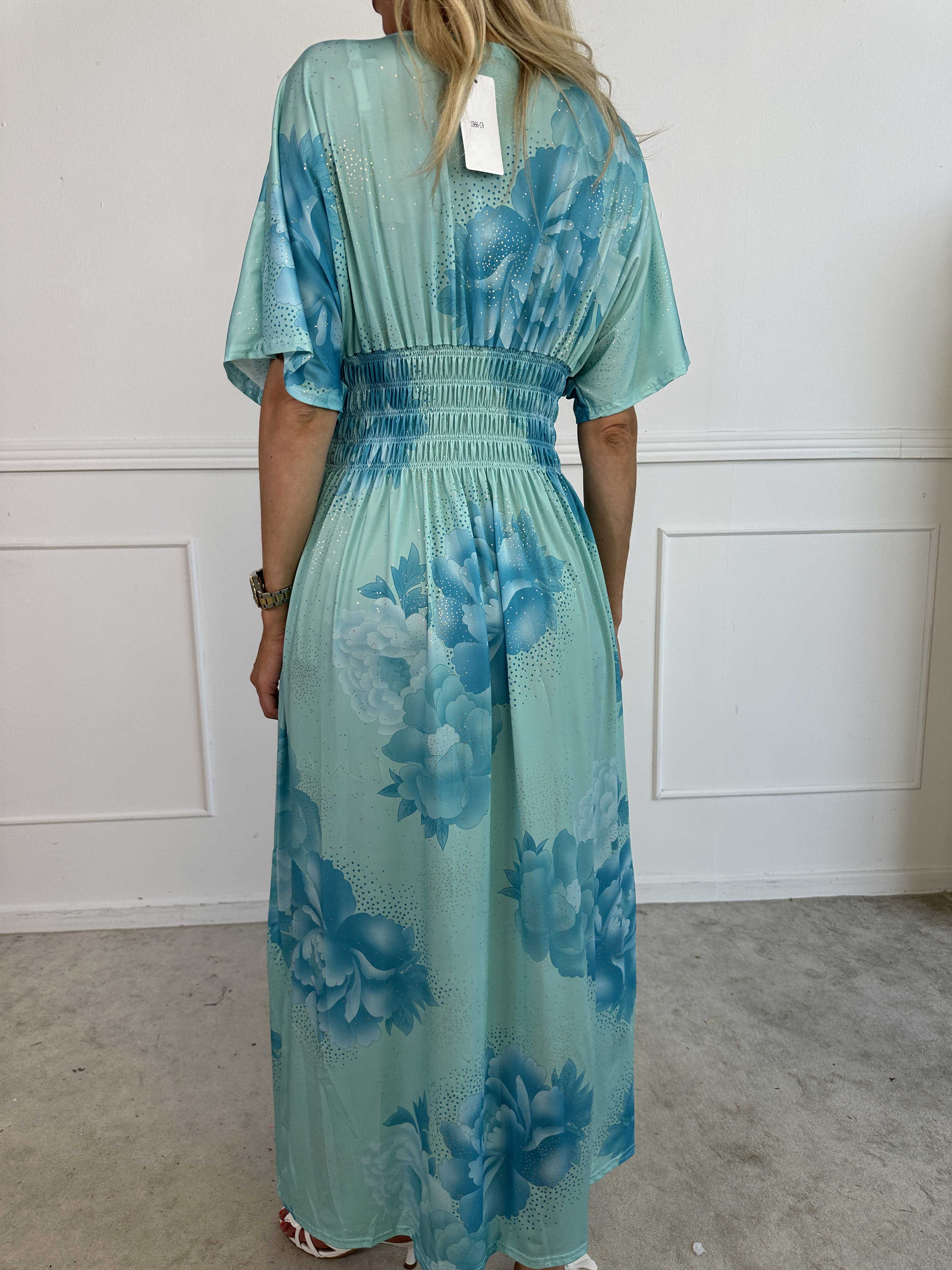 Pams Big Flower - Lang elastisk kjole med blomster motiver